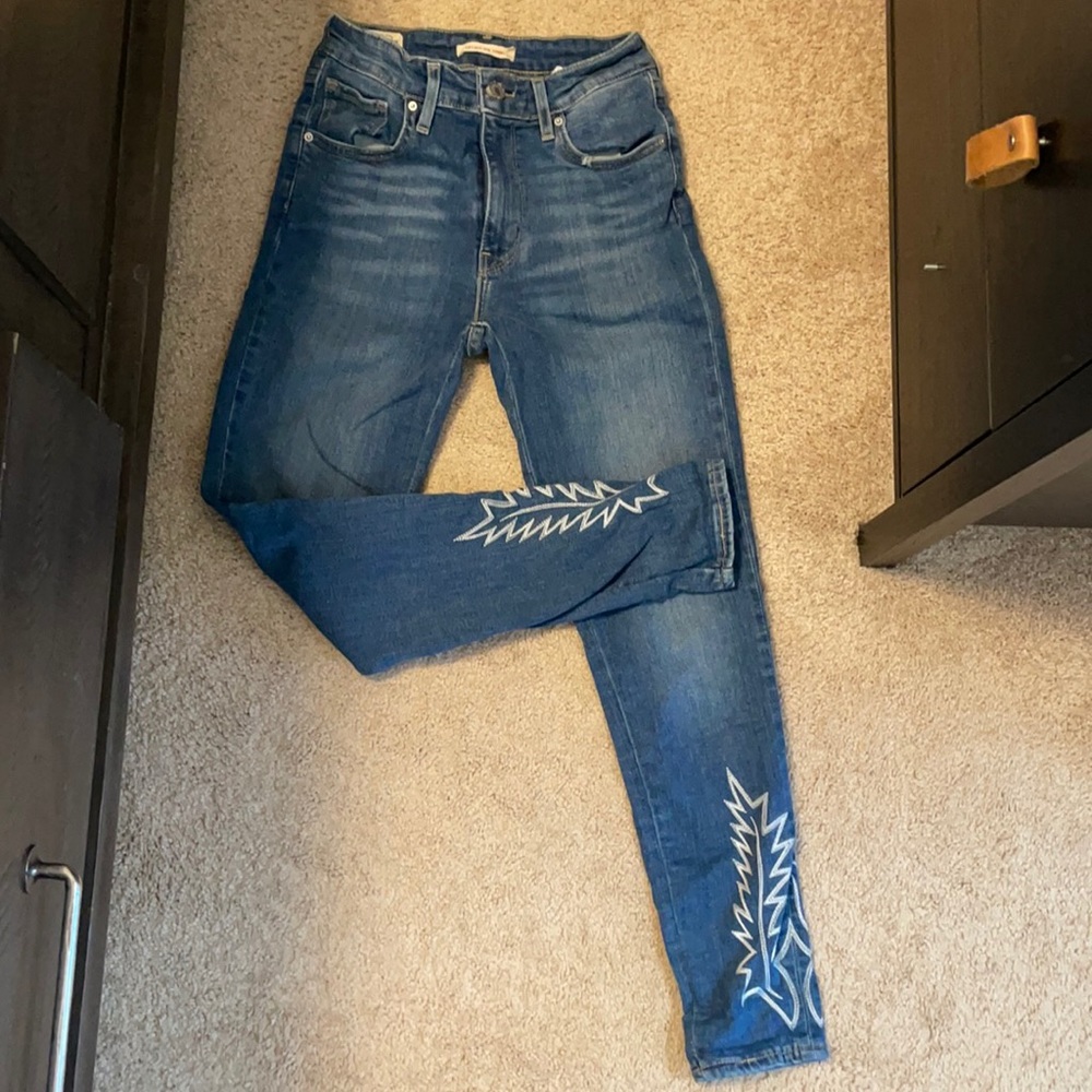 Blue Women's Embroidered Skinny Jeans